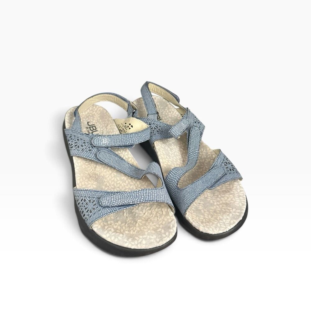 JBU by Jambu Sweet Pea Sandals SIZE 9 Snake Embossed 4-Strap Memory Foam Blue